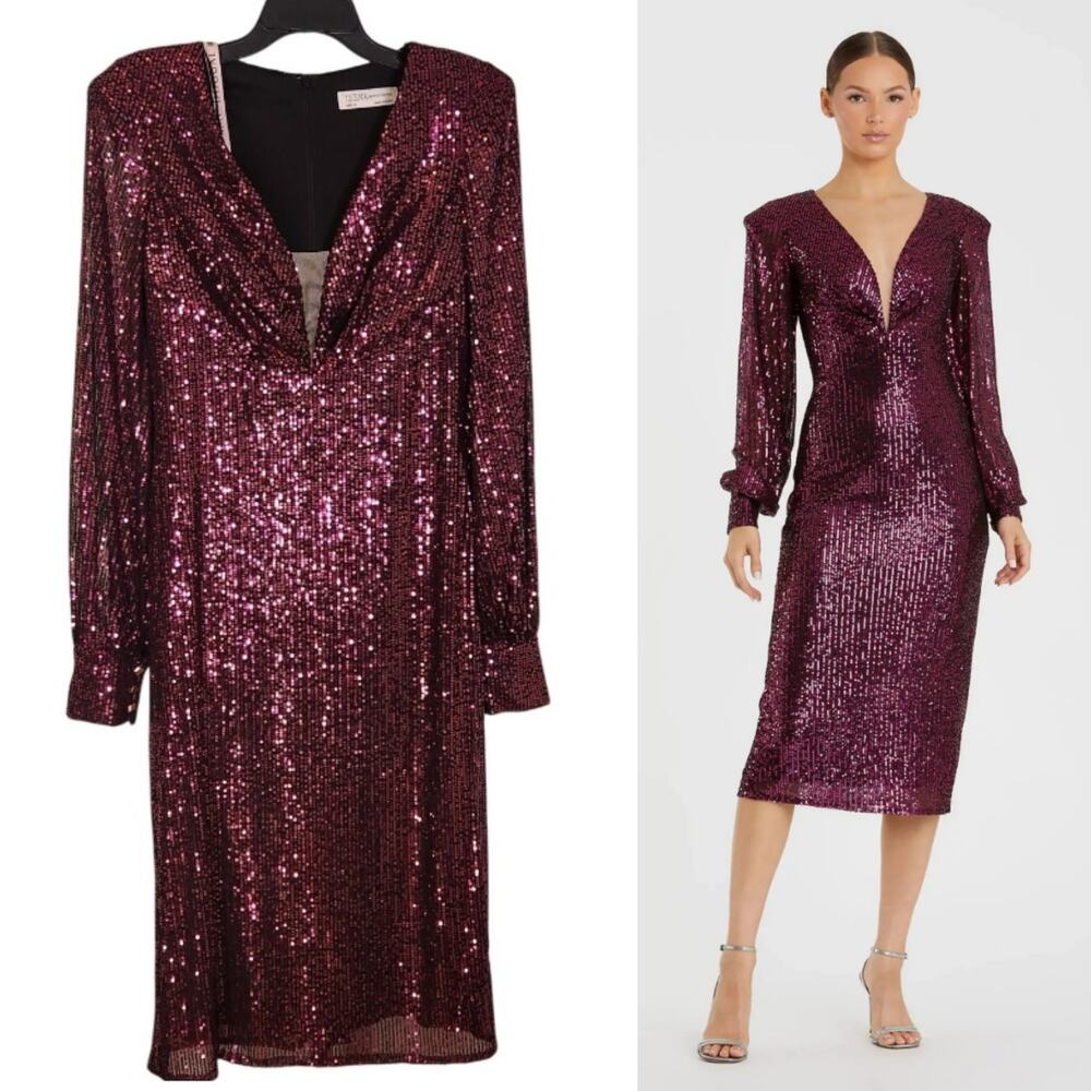 IEENA MAC DUGGAL NWT Purple Sequined Midi Dress, Size 10